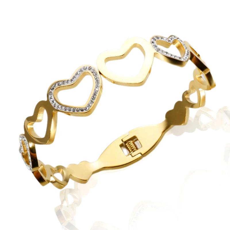 Stainless Steel Bracelet Love Heart Bangle Crystal Hollow Out