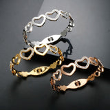 Stainless Steel Bracelet Love Heart Bangle Crystal Hollow Out