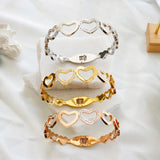 Stainless Steel Bracelet Love Heart Bangle Crystal Hollow Out