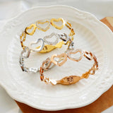 Stainless Steel Bracelet Love Heart Bangle Crystal Hollow Out