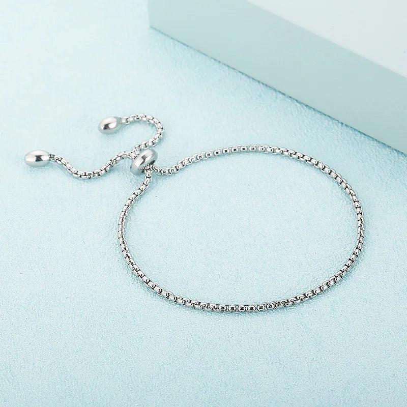Women Silver Stainless Steel Rope Bracelet Adjustable Jewelry Gift