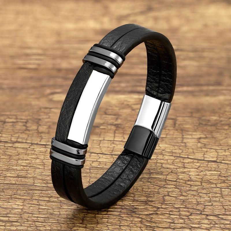 Leather Rope Chain Stainless Steel Bracelet Jewelry