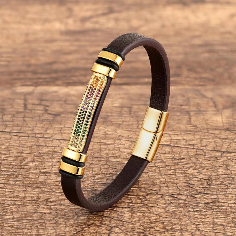 CZ Charm Bracelet Leather Rope Chain Bangles