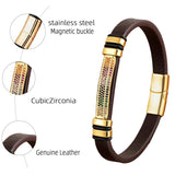 CZ Charm Bracelet Leather Rope Chain Bangles