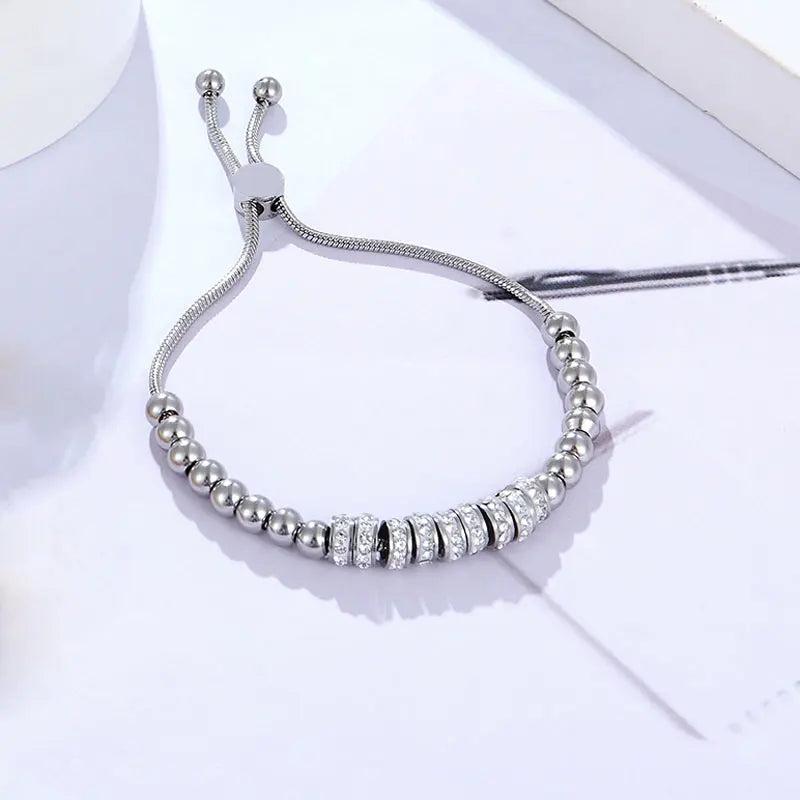 Zircon Circle Bracelet Adjustable Size Stainless Steel Jewelry for Women