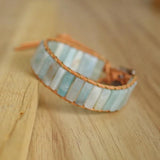 Boho Leather Wrap Bracelet & Bangle with Amazonite Beads