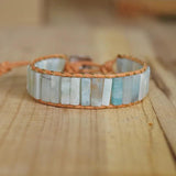 Boho Leather Wrap Bracelet & Bangle with Amazonite Beads