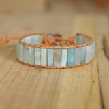 Boho Leather Wrap Bracelet & Bangle with Amazonite Beads