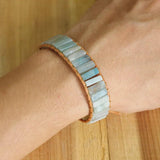 Boho Leather Wrap Bracelet & Bangle with Amazonite Beads