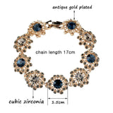 Vintage CZ Flower Bracelet Antique Chain Bangle ZD1 SSP