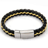 Stainless Steel Mens Bracelet Leather Knitted Magnetic Clasp Men Jewelry