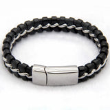 Stainless Steel Mens Bracelet Leather Knitted Magnetic Clasp Men Jewelry