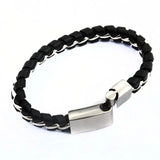 Stainless Steel Mens Bracelet Leather Knitted Magnetic Clasp Men Jewelry
