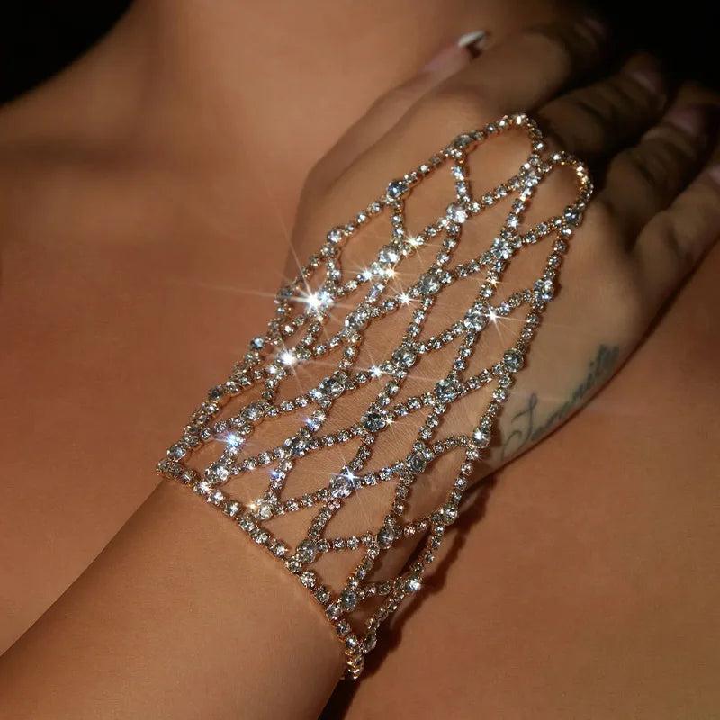 Stonefans Hollow Mesh Rhinestone Bracelet for Women Crystal Wrist Chain