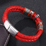 Red Braided Leather Cross Bracelet Men Jewelry Stainless Steel Magnetic Clasp
