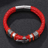 Red Braided Leather Cross Bracelet Men Jewelry Stainless Steel Magnetic Clasp
