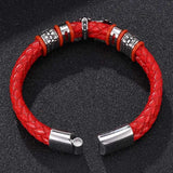 Red Braided Leather Cross Bracelet Men Jewelry Stainless Steel Magnetic Clasp