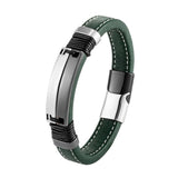 Punk Style Multicolor Stainless Steel Men's Bracelet Green Leather Cord