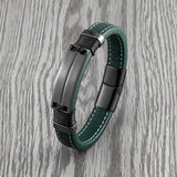 Punk Style Multicolor Stainless Steel Men's Bracelet Green Leather Cord