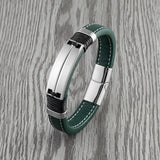 Punk Style Multicolor Stainless Steel Men's Bracelet Green Leather Cord