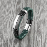 Punk Style Multicolor Stainless Steel Men's Bracelet Green Leather Cord