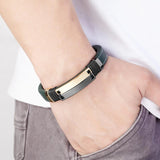 Punk Style Multicolor Stainless Steel Men's Bracelet Green Leather Cord