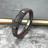 Hand-woven Multi-layer Stainless Steel Men's Leather Bracelet