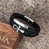 Men Ancient Egypt Cross Leather Bracelet Punk Rock Jewelry