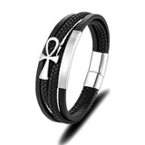 Men Ancient Egypt Cross Leather Bracelet Punk Rock Jewelry