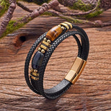 Red Tiger Eye Stone Men's Bracelet, Multi-layer Braided Leather