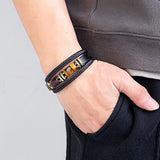 Red Tiger Eye Stone Men's Bracelet, Multi-layer Braided Leather