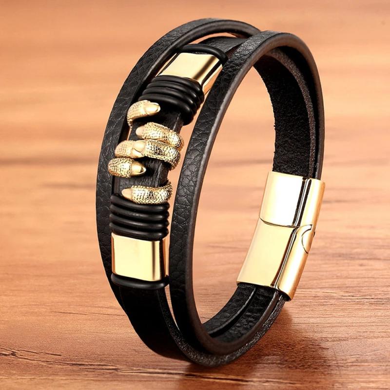 Men's Leather Bracelet Stainless Steel Paw Punk Style