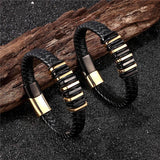 Steel & Leather Men's Bracelet Bangle Set