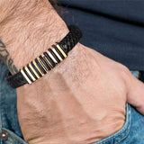 Steel & Leather Men's Bracelet Bangle Set