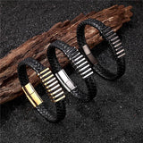 Steel & Leather Men's Bracelet Bangle Set