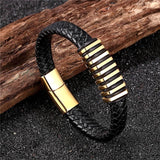 Steel & Leather Men's Bracelet Bangle Set