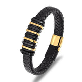 Steel & Leather Men's Bracelet Bangle Set