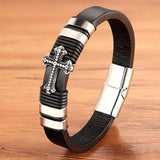 Charm Braided Rope Stainless Steel Magnetic Cross Leather Bracelets