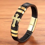 Charm Braided Rope Stainless Steel Magnetic Cross Leather Bracelets