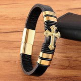 Charm Braided Rope Stainless Steel Magnetic Cross Leather Bracelets