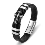 Charm Braided Rope Stainless Steel Magnetic Cross Leather Bracelets