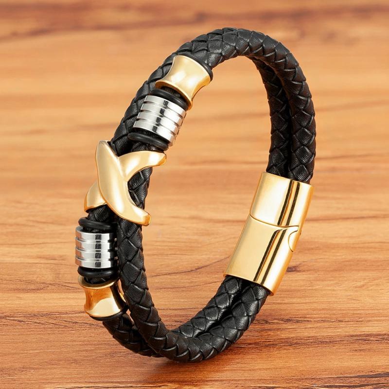 Classic Stainless Steel Men's Leather Bracelet DIY