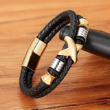 Classic Stainless Steel Men's Leather Bracelet DIY