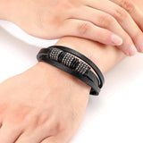 Men's Stainless Steel Bead Leather Bracelet Multi-Layer Bangle
