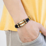 Stainless Steel Metal Bracelet Multilayer Leather Rope Chain Charm