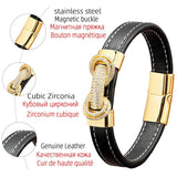 Micro Inlay CZ Charm Bracelet Black Leather Rope Men's Bracelet