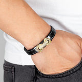 Micro Inlay CZ Charm Bracelet Black Leather Rope Men's Bracelet
