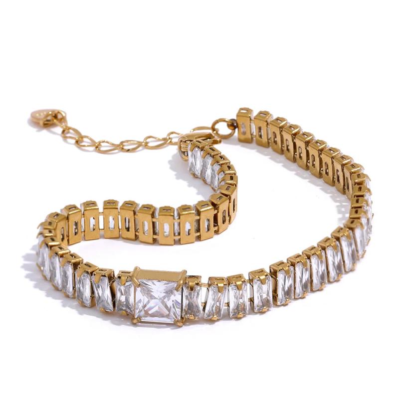 CZ Stainless Steel Chain Bracelet Bangle for Women