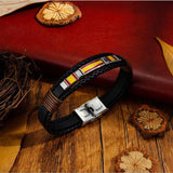 Spain Flag Bracelet Men Stainless Steel Vintage Handwoven Leather