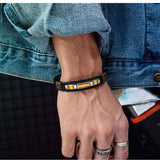 Spain Flag Bracelet Men Stainless Steel Vintage Handwoven Leather